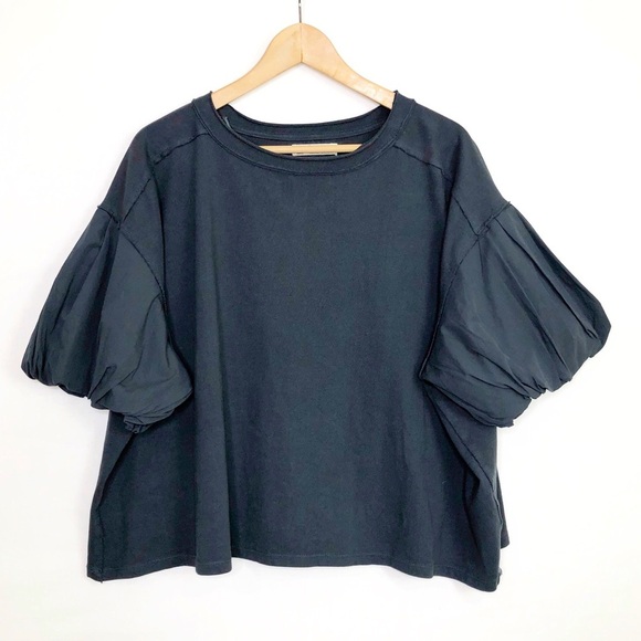 Free people with a free, gray, puffy sleeve oversize top - Picture 1 of 10